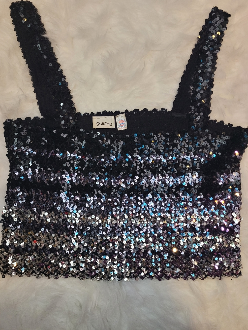 Theme Black Sequin Stretch Crop Top